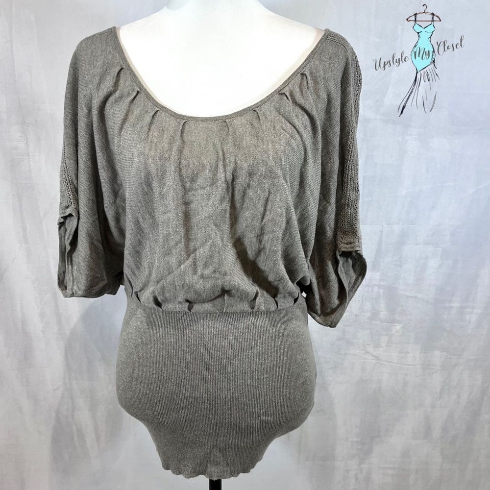 Jennifer Lopez dolman sleeve pleated mocha sweater top size large